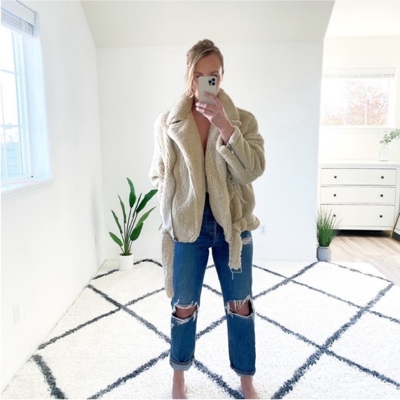 Free People Jacket Womens Medium Brown Faux Fur Oversized Moto Boho Cabincore - Picture 3 of 15